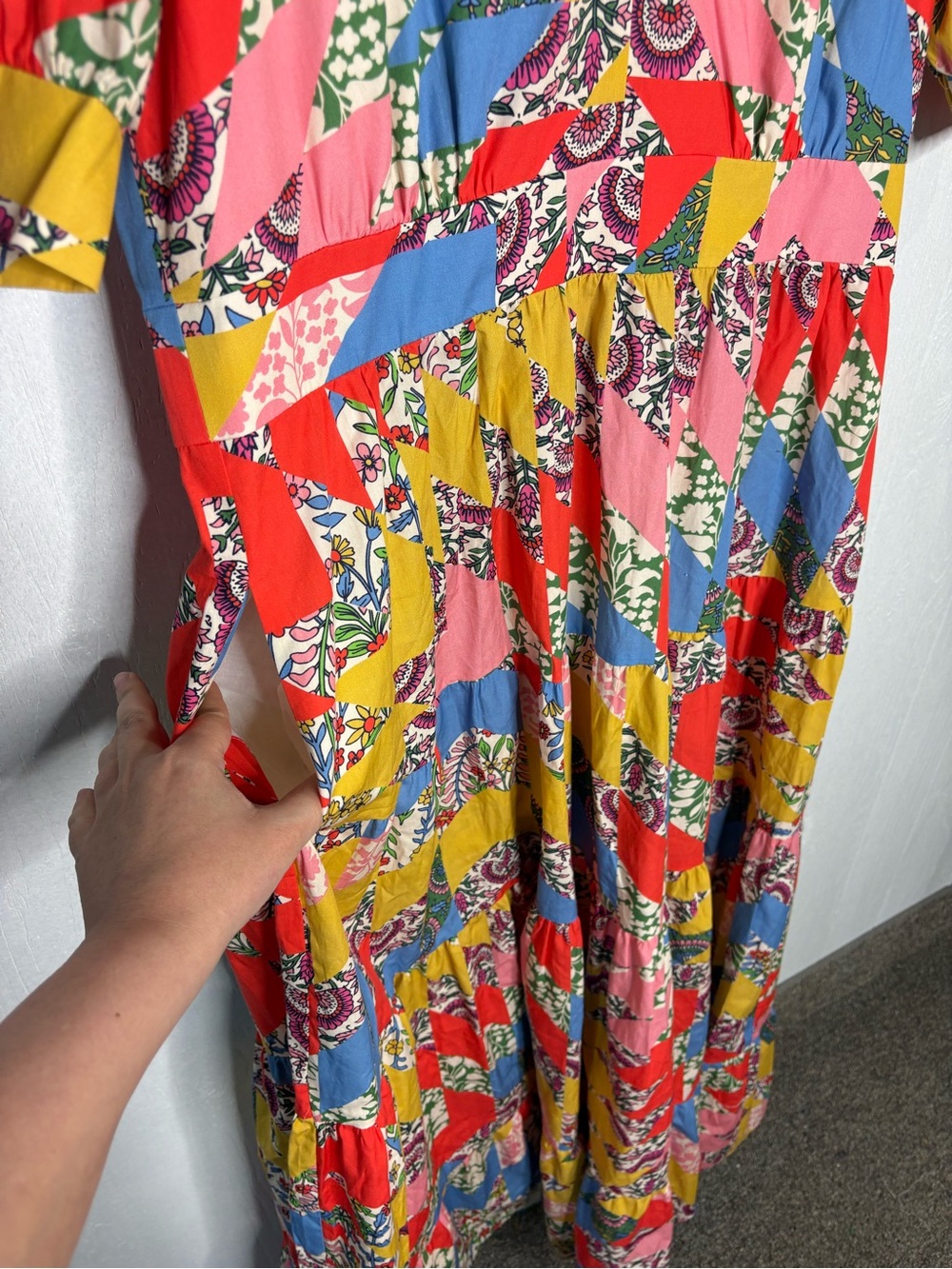 Boden Bella Puff Sleeve Geometric V Neck MIDI Dress Size US 14R - Picture 7 of 14